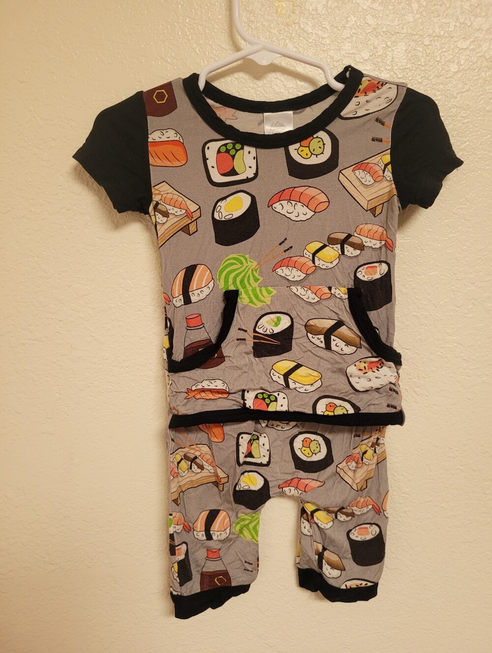 Ready Set Romper Sushi Print Short Sleeve Pajama Bamboo Sleeper- Gray & Black